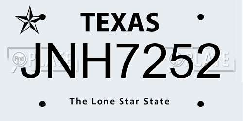 JNH7252 Texas License Plate
