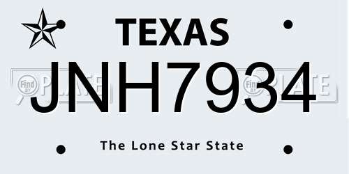 JNH7934 Texas License Plate