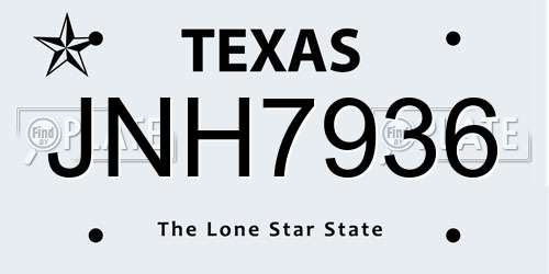 JNH7936 Texas License Plate