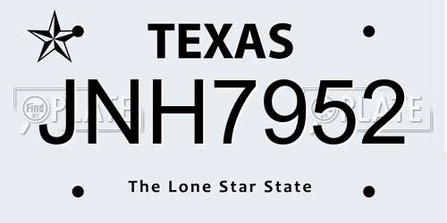 JNH7952 Texas License Plate