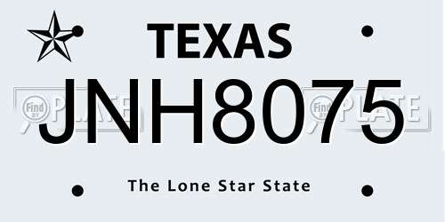 JNH8075 Texas License Plate