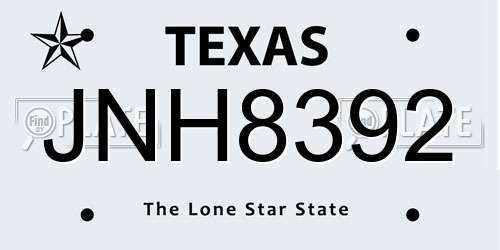 JNH8392 Texas License Plate