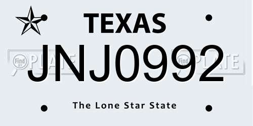 JNJ0992 Texas License Plate