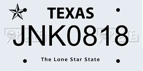 JNK0818 Texas License Plate