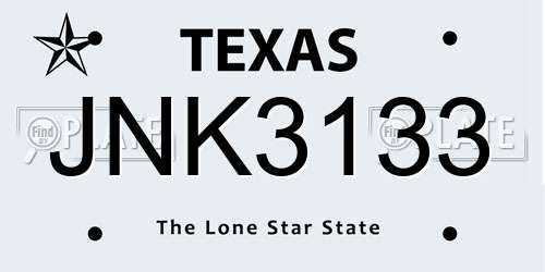 JNK3133 Texas License Plate
