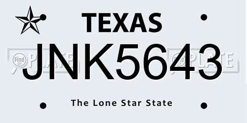 JNK5643 Texas License Plate