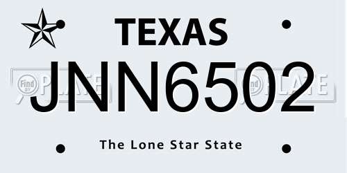 JNN6502 Texas License Plate