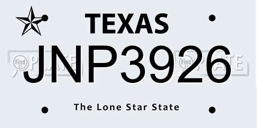 JNP3926 Texas License Plate