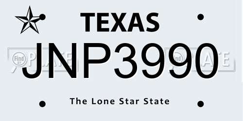 JNP3990 Texas License Plate