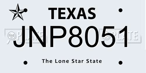 JNP8051 Texas License Plate