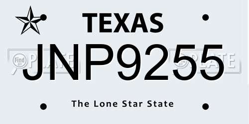 JNP9255 Texas License Plate
