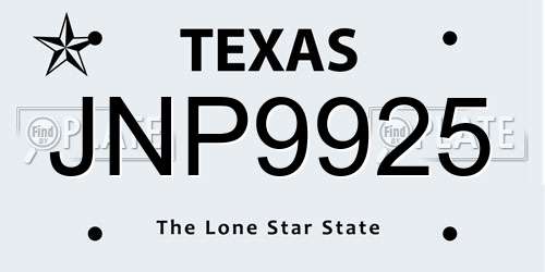 JNP9925 Texas License Plate