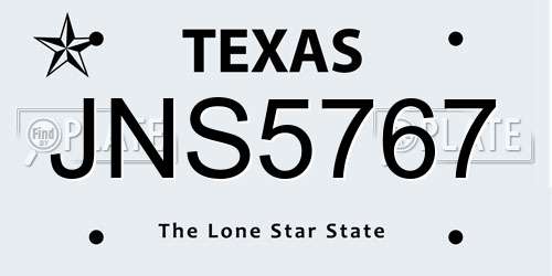 JNS5767 Texas License Plate