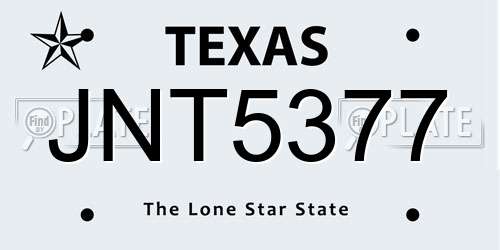 JNT5377 Texas License Plate