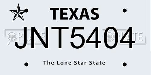 JNT5404 Texas License Plate