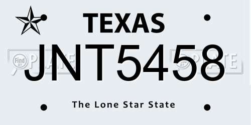 JNT5458 Texas License Plate