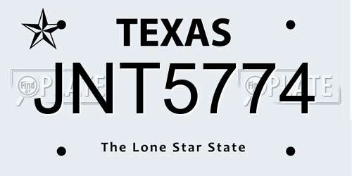 JNT5774 Texas License Plate