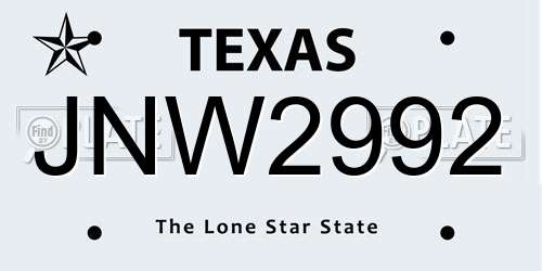 JNW2992 Texas License Plate