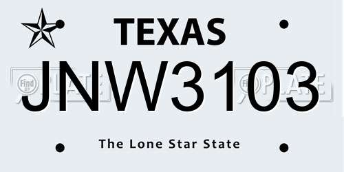 JNW3103 Texas License Plate