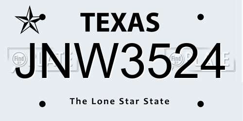 JNW3524 Texas License Plate
