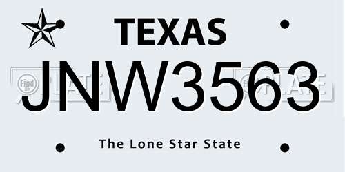 JNW3563 Texas License Plate