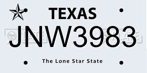 JNW3983 Texas License Plate