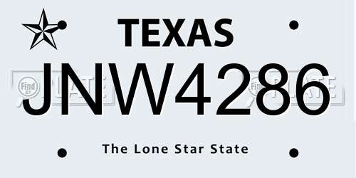 JNW4286 Texas License Plate