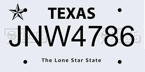 JNW4786 Texas License Plate