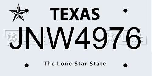 JNW4976 Texas License Plate