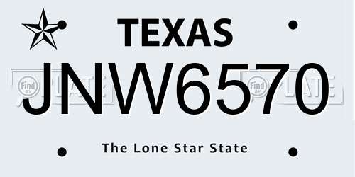 JNW6570 Texas License Plate