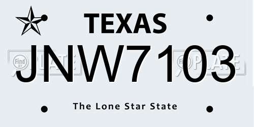 JNW7103 Texas License Plate