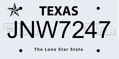 JNW7247 Texas License Plate