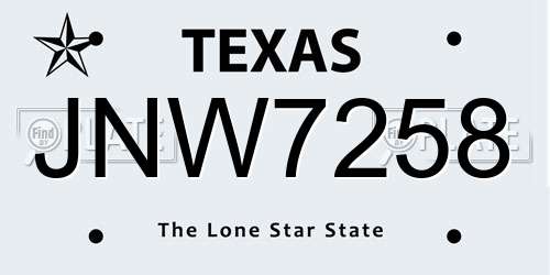 JNW7258 Texas License Plate