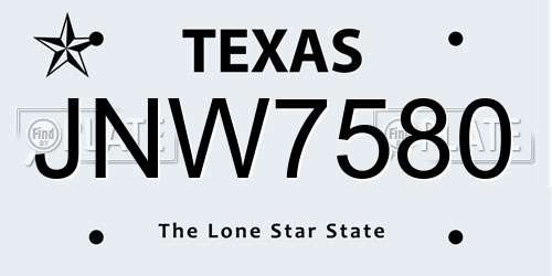 JNW7580 Texas License Plate