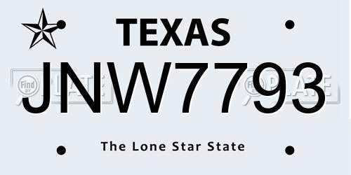 JNW7793 Texas License Plate