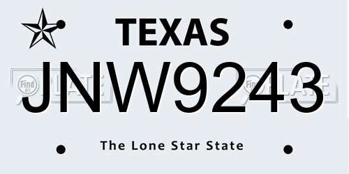 JNW9243 Texas License Plate