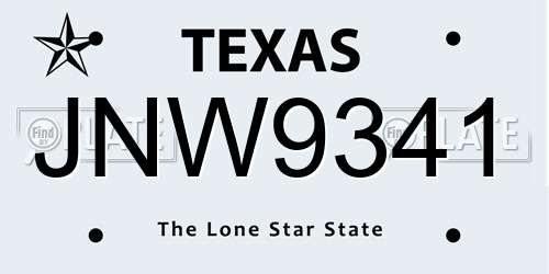 JNW9341 Texas License Plate