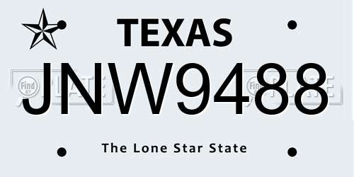 JNW9488 Texas License Plate