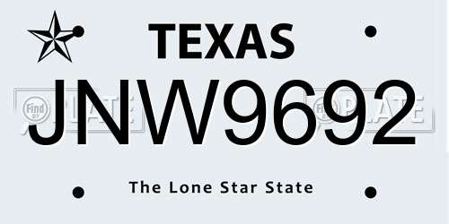 JNW9692 Texas License Plate