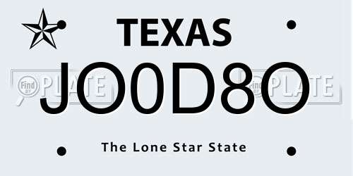 JO0D8O Texas License Plate
