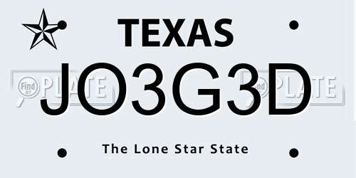 JO3G3D Texas License Plate