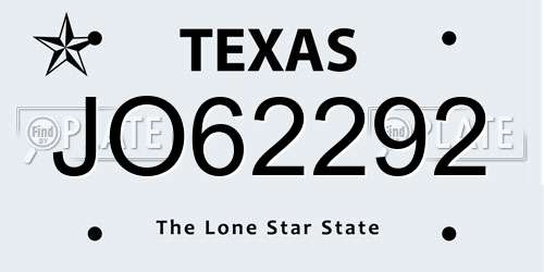 JO62292 Texas License Plate