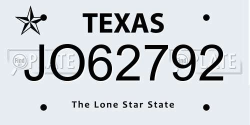 JO62792 Texas License Plate