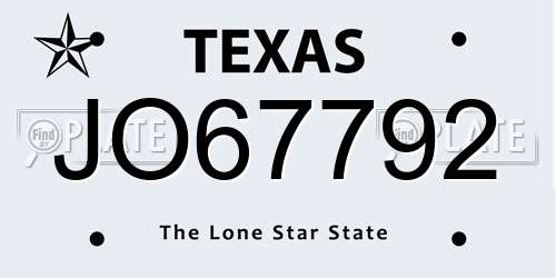 JO67792 Texas License Plate