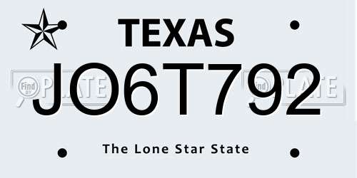 JO6T792 Texas License Plate