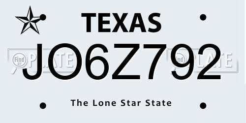 JO6Z792 Texas License Plate