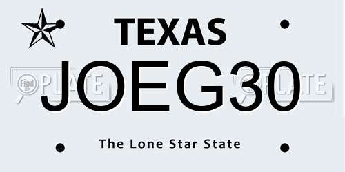 JOEG30 Texas License Plate
