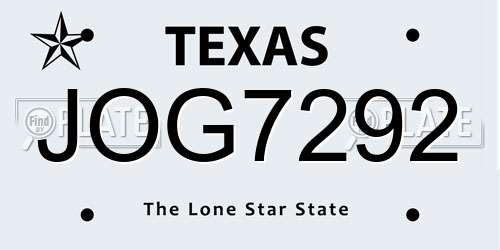 JOG7292 Texas License Plate