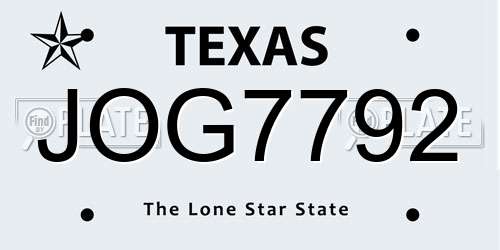JOG7792 Texas License Plate