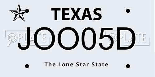 JOO05D Texas License Plate